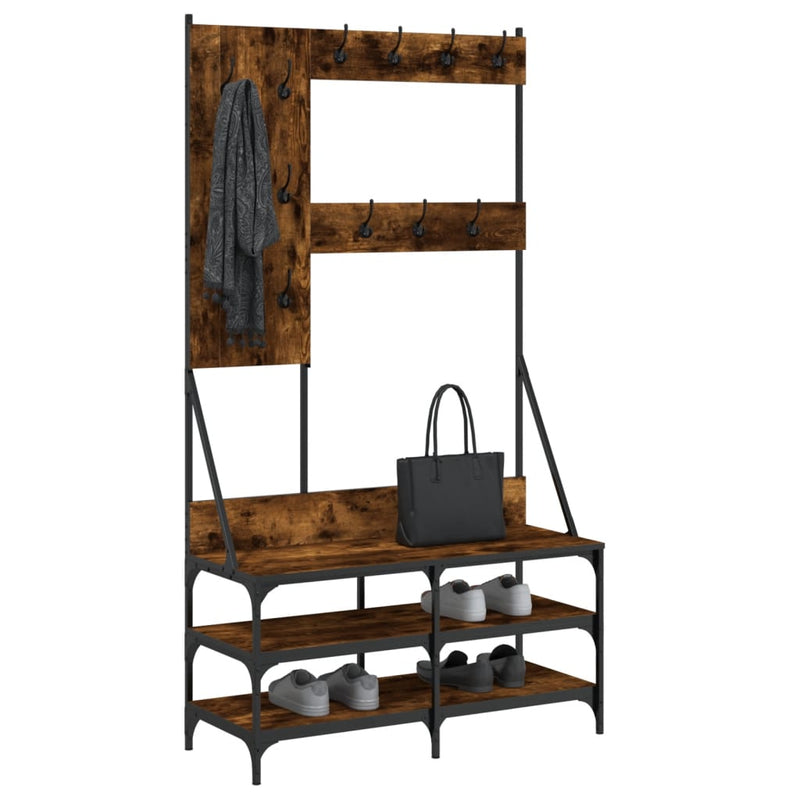 Afbeelding laden in galerijviewer, Vidaxl kledingrek met schoenenrek 100x40x184 cm gerookt eikenkleurig
