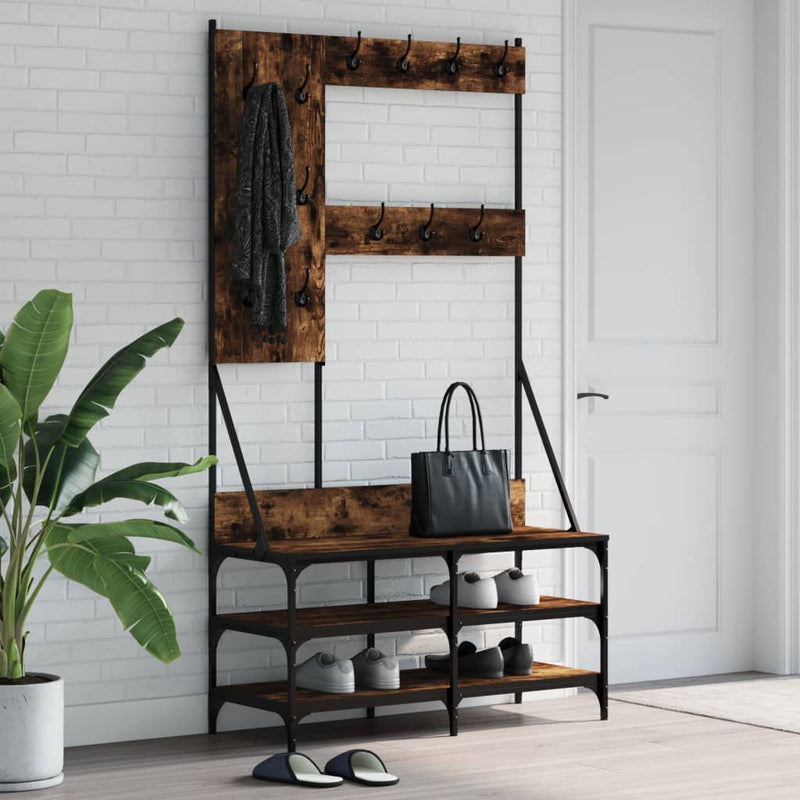 Afbeelding laden in galerijviewer, Vidaxl kledingrek met schoenenrek 100x40x184 cm gerookt eikenkleurig
