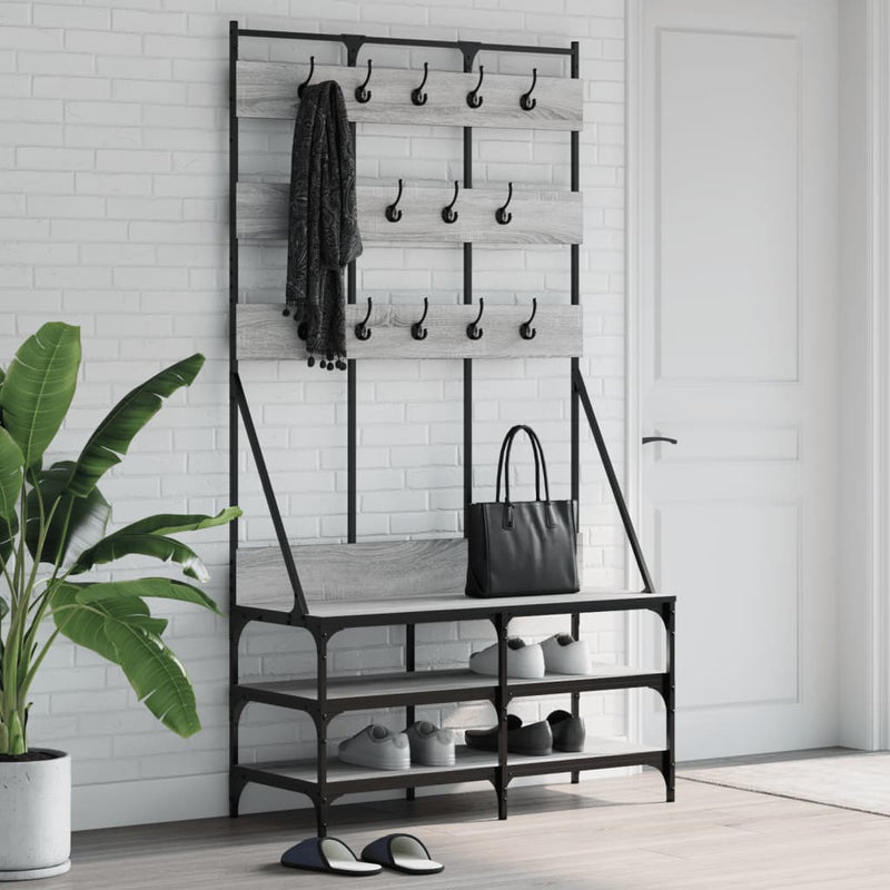 Load image into Gallery viewer, Vidaxl kledingrek met schoenenrek 100x40x184cm grijs sonoma eikenkleur
