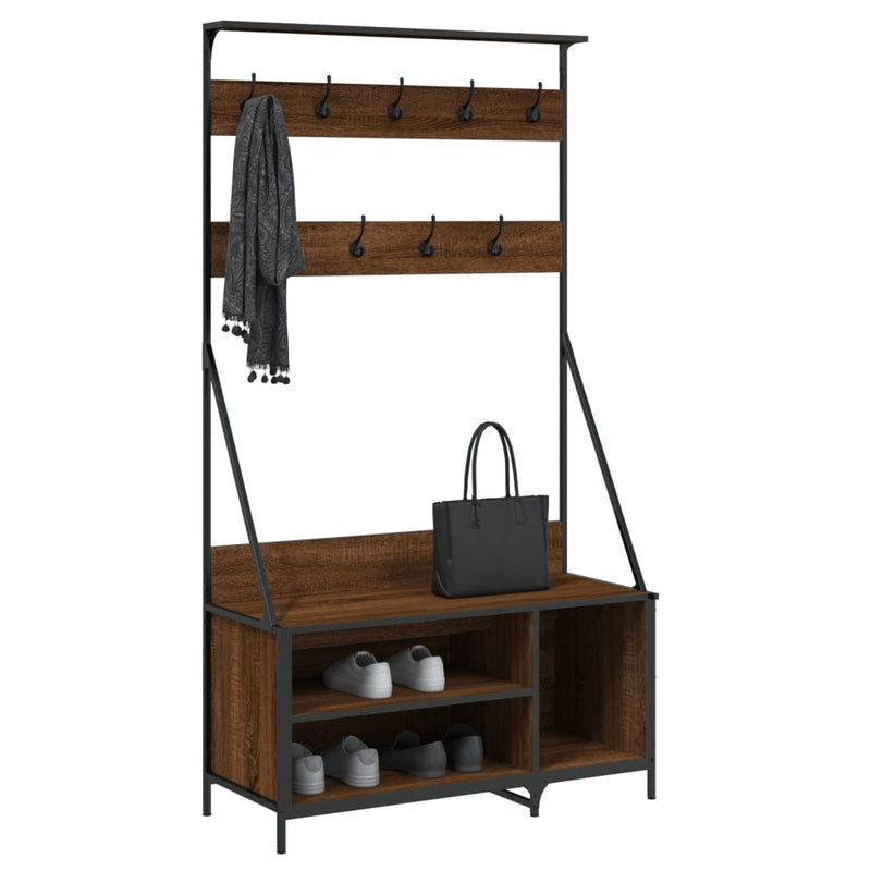 Afbeelding laden in galerijviewer, Vidaxl kledingrek met schoenenrek 100x41x184 cm bruin eikenkleur
