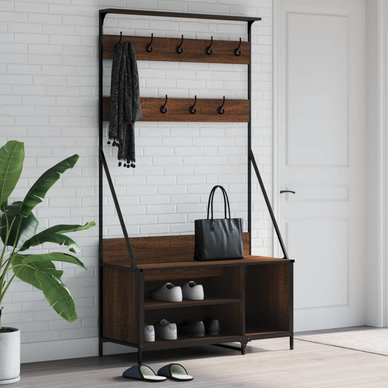 Afbeelding laden in galerijviewer, Vidaxl kledingrek met schoenenrek 100x41x184 cm bruin eikenkleur
