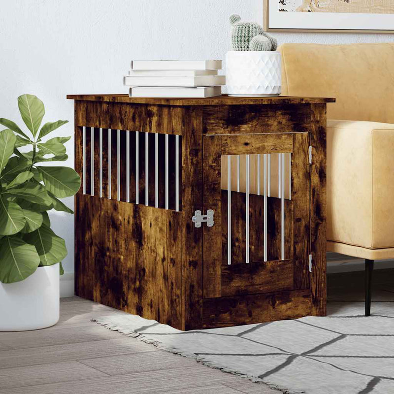 Load image into Gallery viewer, Vidaxl hondenbench 55 x 80 x 68 cm bewerkt hout gerookt eikenkleurig
