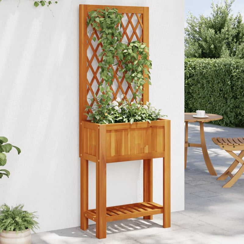 Load image into Gallery viewer, Vidaxl plantenbak met latwerk en schap 55x29,5x152 cm acaciahout
