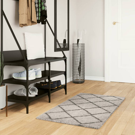 Vidaxl vloerkleed pamplona shaggy hoogpolig 60x110 cm beige antraciet