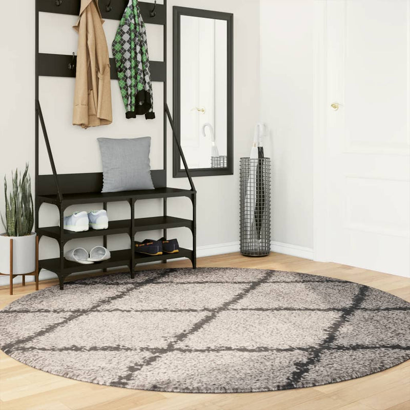 Load image into Gallery viewer, Vidaxl vloerkleed pamplona shaggy hoogpolig ø 200 cm beige antraciet

