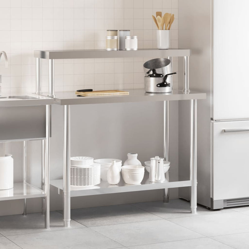 Afbeelding laden in galerijviewer, Vidaxl keukenwerktafel met bovenschap 110x55x120 cm roestvrij staal
