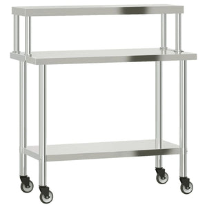 Vidaxl keukenwerktafel met bovenschap 110x55x120 cm roestvrij staal