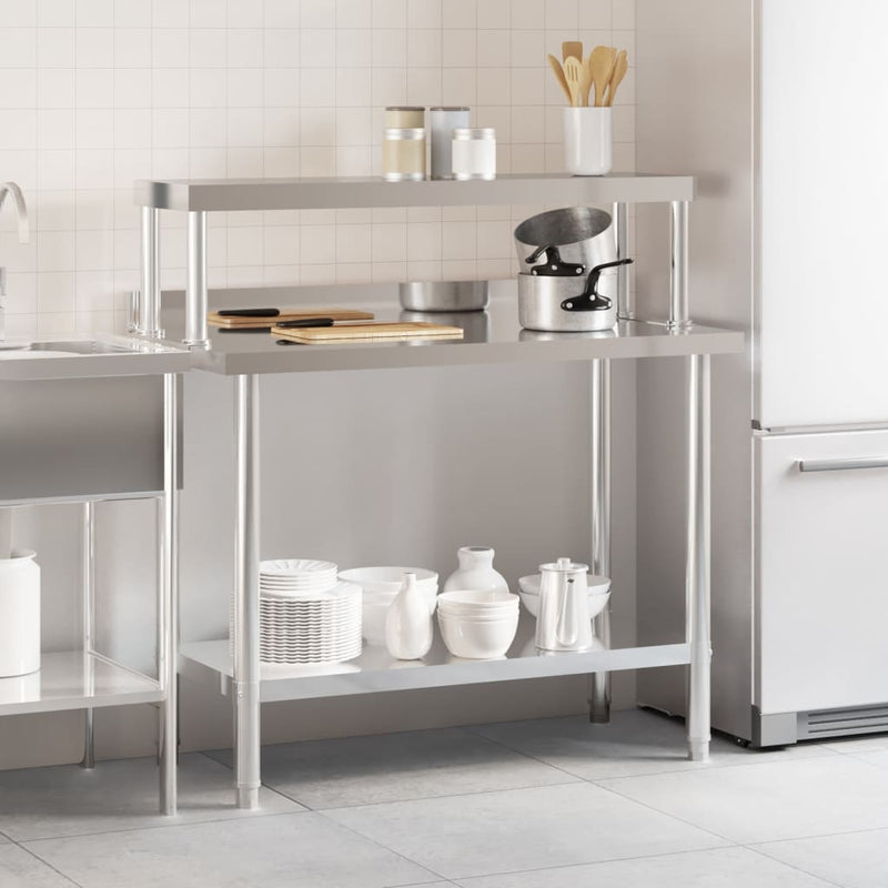 Afbeelding laden in galerijviewer, Vidaxl keukenwerktafel met bovenschap 110x55x120 cm roestvrij staal
