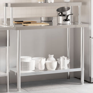 Vidaxl keukenwerktafel met bovenschap 110x55x120 cm roestvrij staal