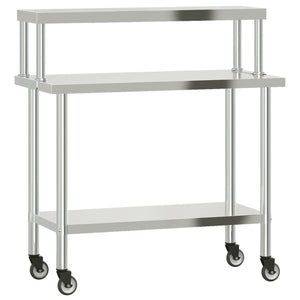 Vidaxl keukenwerktafel met bovenschap 110x55x120 cm roestvrij staal