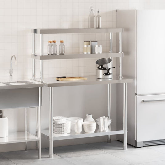 Vidaxl keukenwerktafel met bovenschap 110x55x150 cm roestvrij staal