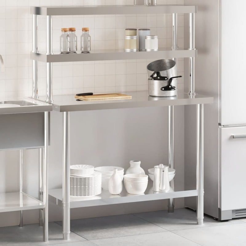 Load image into Gallery viewer, Vidaxl keukenwerktafel met bovenschap 110x55x150 cm roestvrij staal
