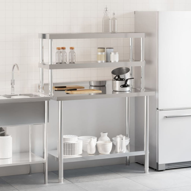 ギャラリービューアに画像をロードする, Vidaxl keukenwerktafel met bovenschap 110x55x150 cm roestvrij staal
