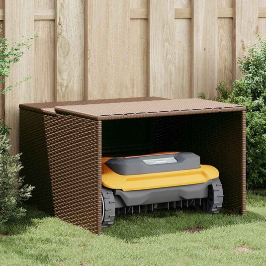 Vidaxl garage voor robotmaaier 86x90x52 57 cm poly rattan bruin