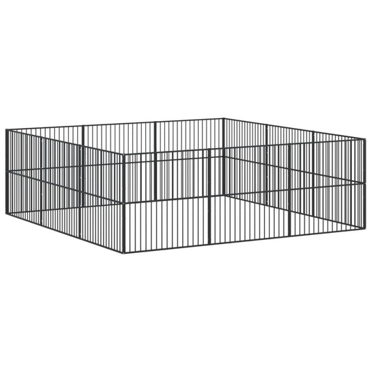 VidaXL Hondenkennel 12 panelen gepoedercoat staal zwart