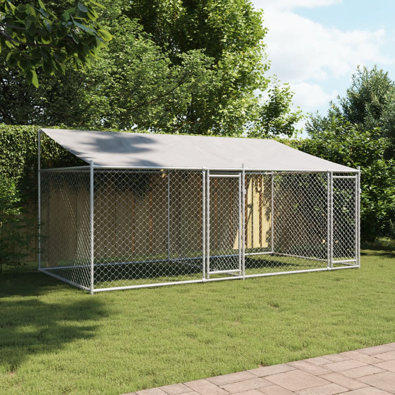Load image into Gallery viewer, VidaXL Hondenhok met dak en deuren 4x2x2 m gegalvaniseerd staal grijs
