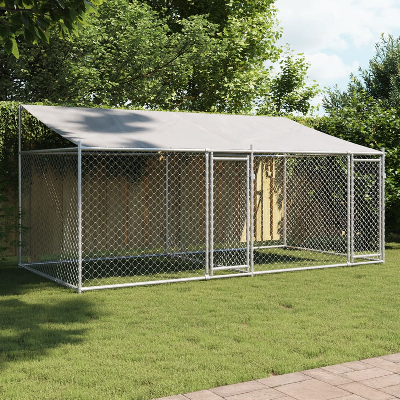 Load image into Gallery viewer, VidaXL Hondenhok met dak en deuren 4x2x2 m gegalvaniseerd staal grijs
