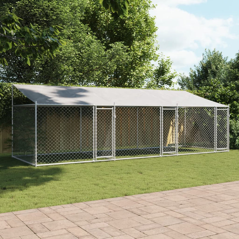 Load image into Gallery viewer, VidaXL Hondenhok met dak en deuren 6x2x2 m gegalvaniseerd staal grijs
