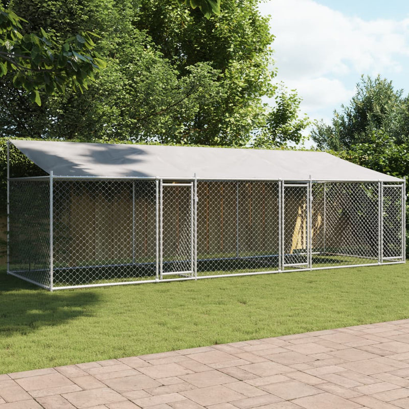 Load image into Gallery viewer, VidaXL Hondenhok met dak en deuren 6x2x2 m gegalvaniseerd staal grijs
