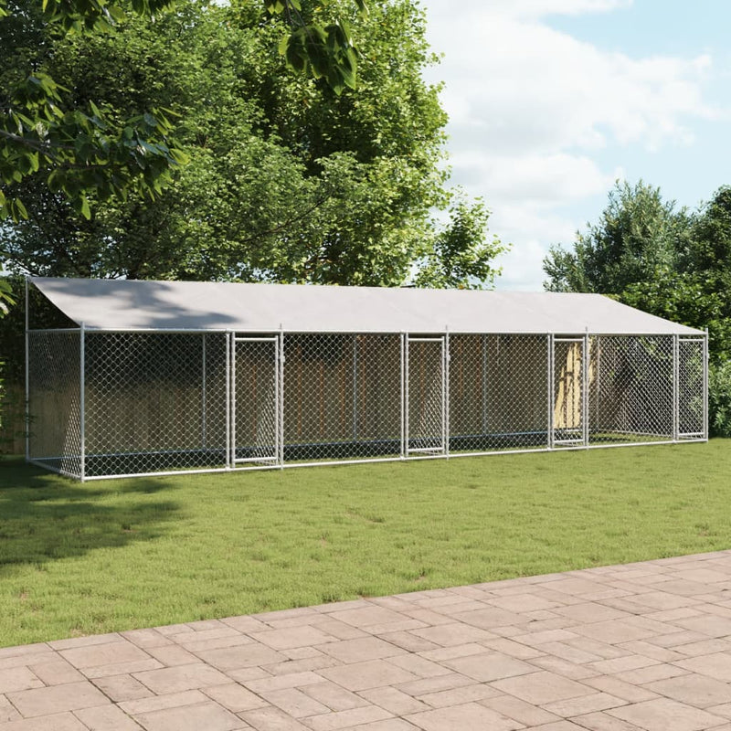 Load image into Gallery viewer, VidaXL Hondenhok met dak en deuren 8x2x2 m gegalvaniseerd staal grijs
