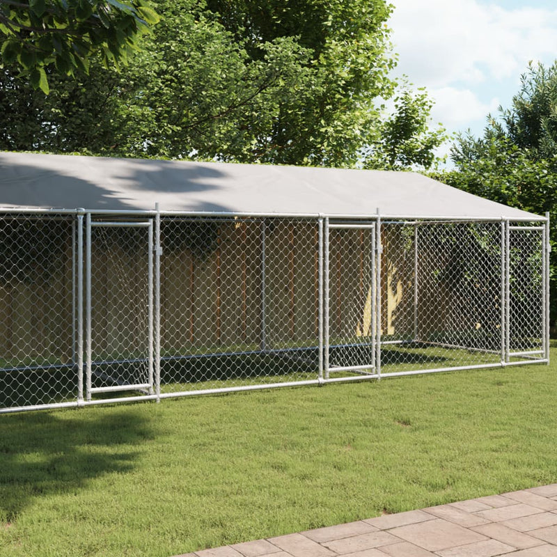 Load image into Gallery viewer, VidaXL Hondenhok met dak en deuren 8x2x2 m gegalvaniseerd staal grijs
