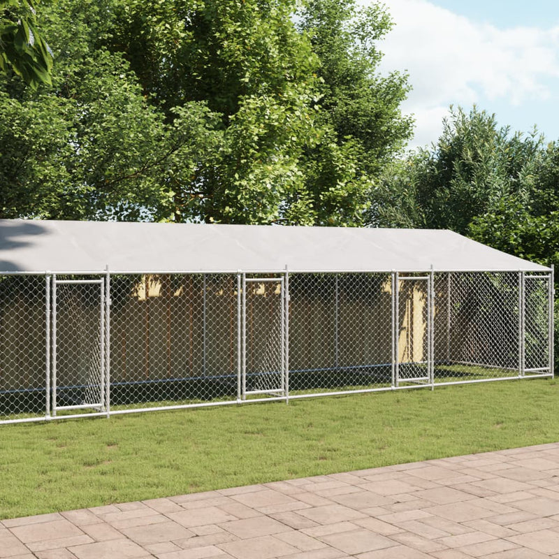 Load image into Gallery viewer, VidaXL Hondenhok met dak en deuren 10x2x2 m gegalvaniseerd staal grijs
