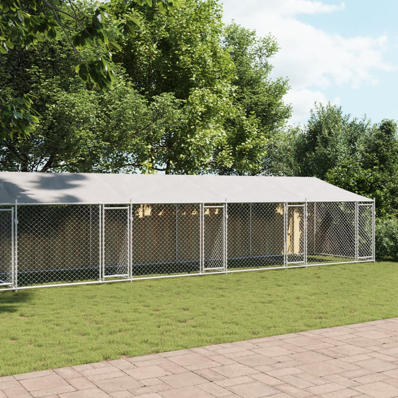 Load image into Gallery viewer, VidaXL Hondenhok met dak en deuren 12x2x2 m gegalvaniseerd staal grijs
