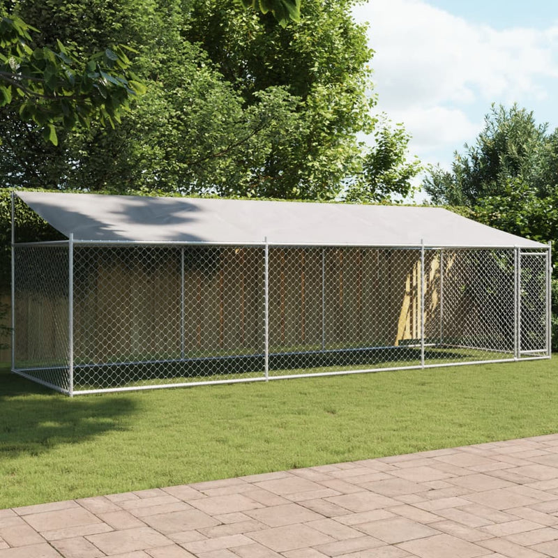 Load image into Gallery viewer, VidaXL Hondenhok met dak en deur 6x2x2 m gegalvaniseerd staal grijs
