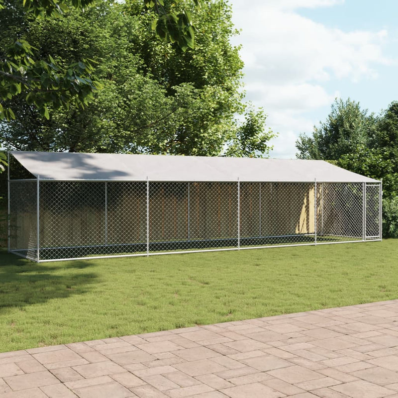 Load image into Gallery viewer, VidaXL Hondenhok met dak en deur 8x2x2 m gegalvaniseerd staal grijs
