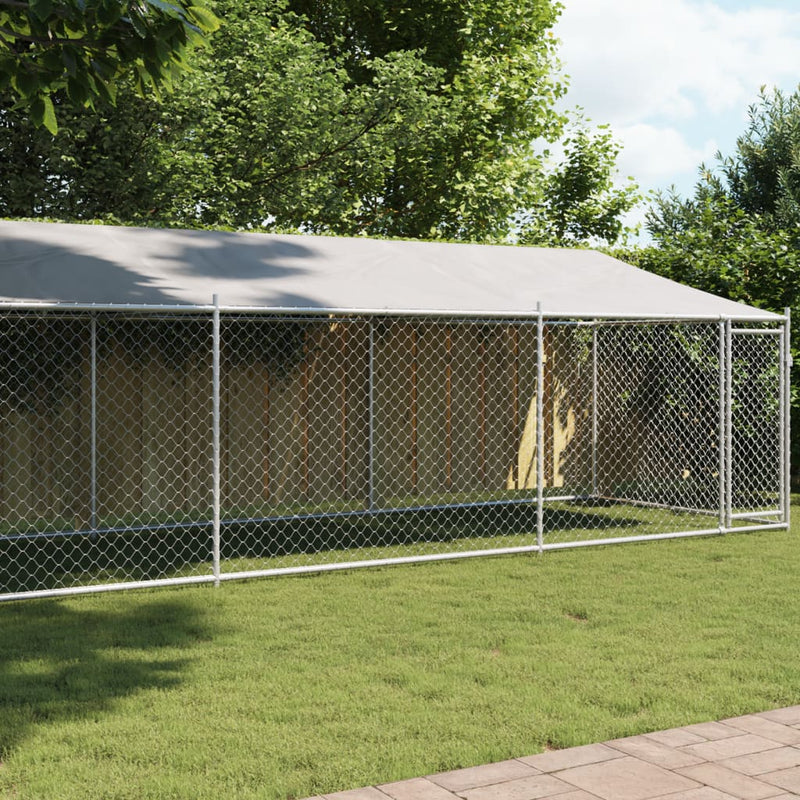 Load image into Gallery viewer, VidaXL Hondenhok met dak en deur 8x2x2 m gegalvaniseerd staal grijs
