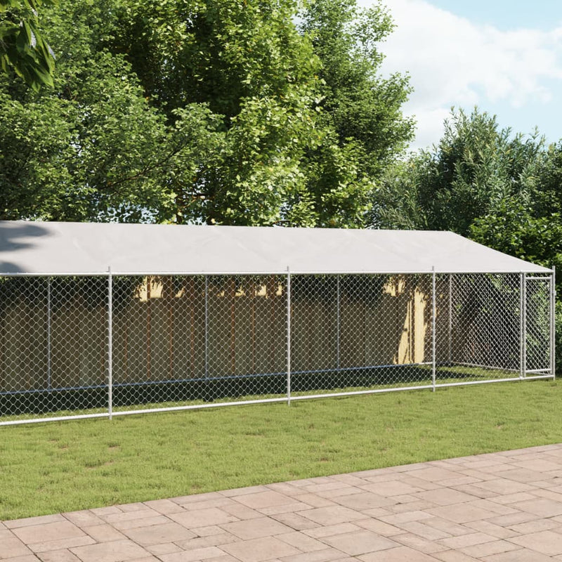Load image into Gallery viewer, VidaXL Hondenhok met dak en deur 10x2x2 m gegalvaniseerd staal grijs
