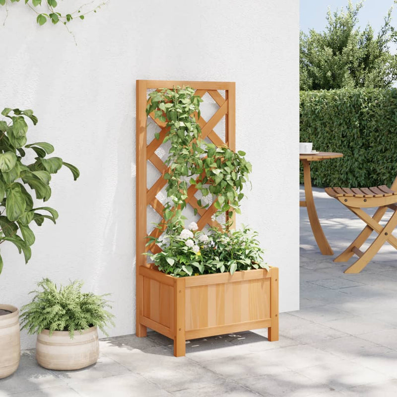 Load image into Gallery viewer, Vidaxl plantenbak met latwerk massief vurenhout bruin
