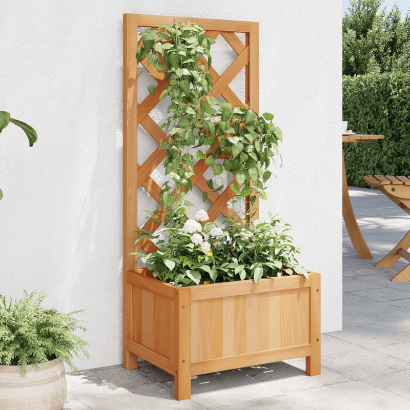 Load image into Gallery viewer, Vidaxl plantenbak met latwerk massief vurenhout bruin
