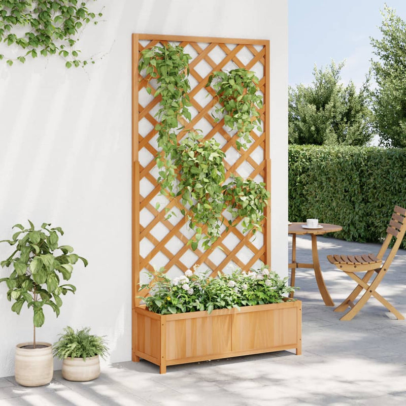 Load image into Gallery viewer, Vidaxl plantenbak met latwerk massief vurenhout bruin
