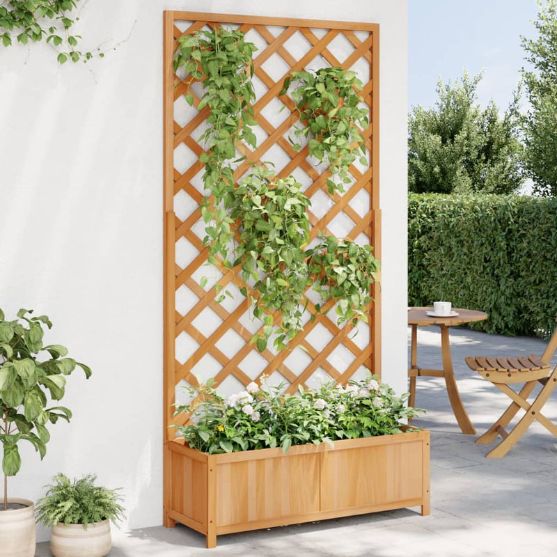 Load image into Gallery viewer, Vidaxl plantenbak met latwerk massief vurenhout bruin
