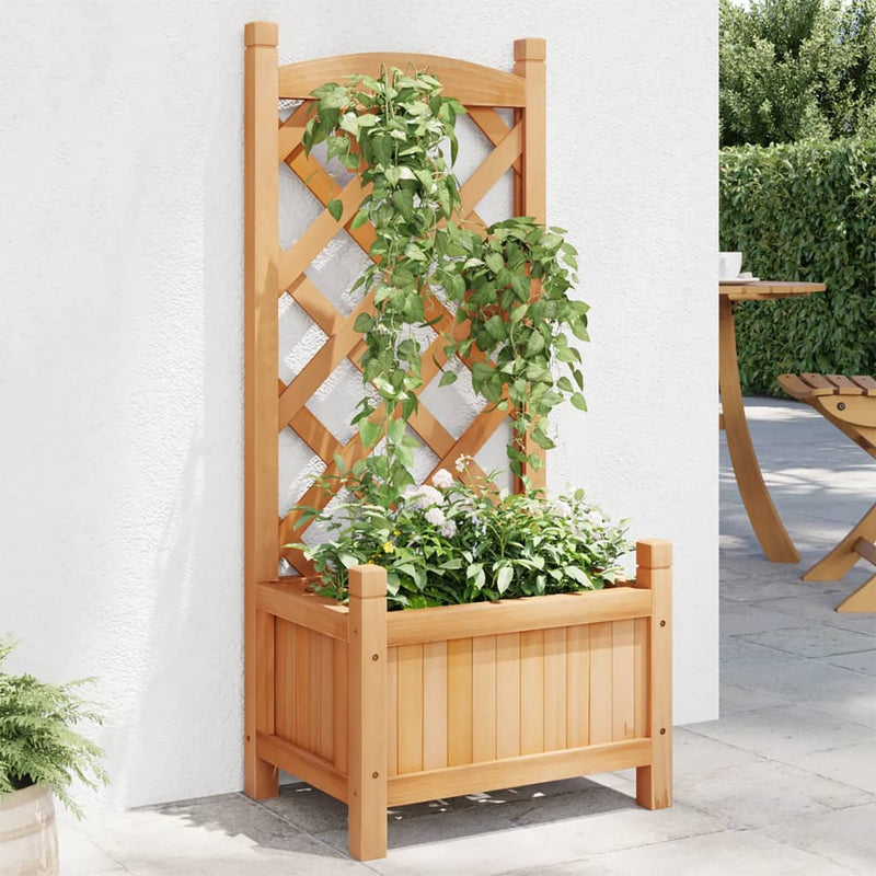 Load image into Gallery viewer, Vidaxl plantenbak met latwerk massief vurenhout bruin
