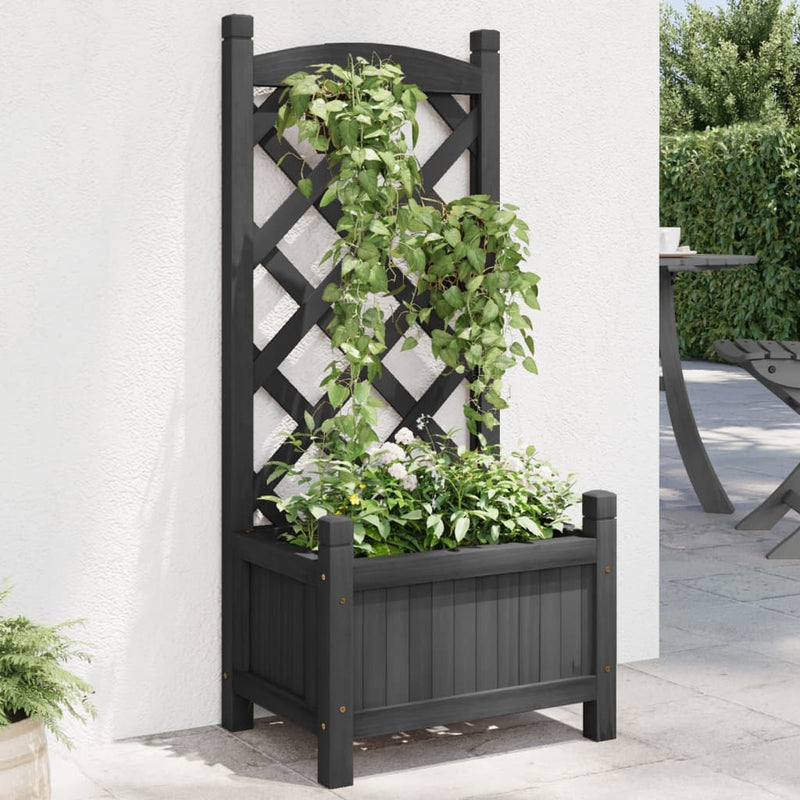 Load image into Gallery viewer, Vidaxl plantenbak met latwerk massief vurenhout zwart
