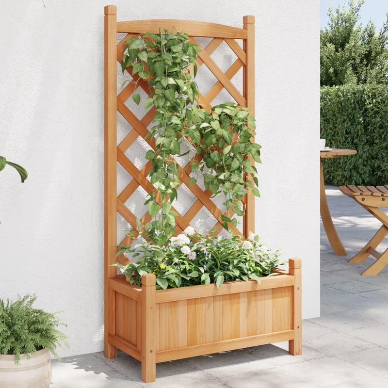 Load image into Gallery viewer, Vidaxl plantenbak met latwerk massief vurenhout bruin
