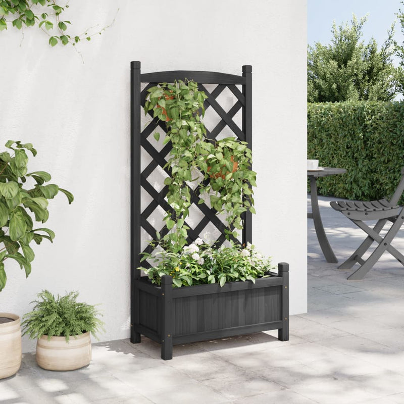 Load image into Gallery viewer, Vidaxl plantenbak met latwerk massief vurenhout zwart
