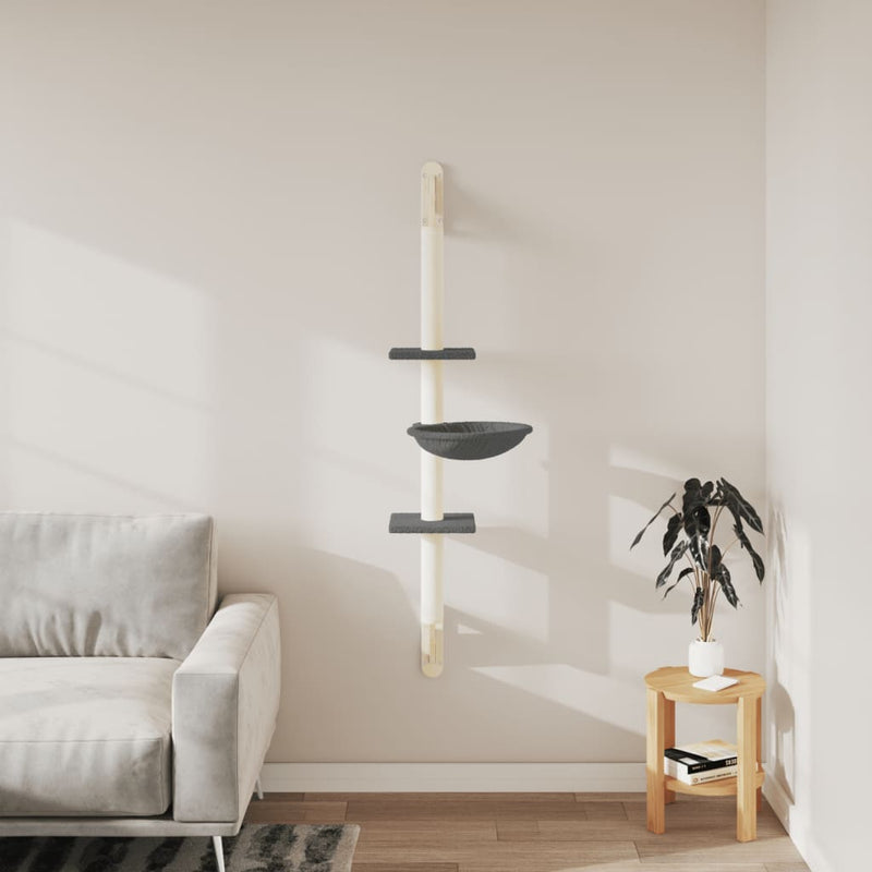 Load image into Gallery viewer, VidaXL Kattenmeubel wandgemonteerd met krabpaal 142,5 cm donkergrijs
