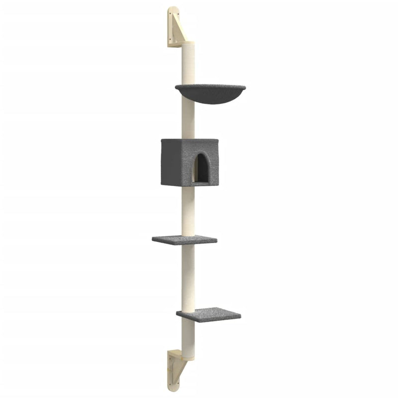 Afbeelding laden in galerijviewer, Vidaxl kattenmeubel wandgemonteerd met krabpaal 187 cm donkergrijs
