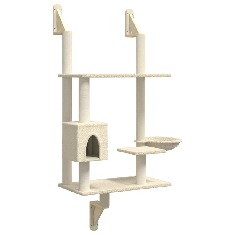Load image into Gallery viewer, Vidaxl kattenmeubel wandgemonteerd met krabpaal 153 cm crèmekleurig
