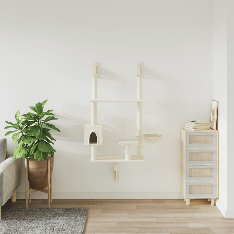 Load image into Gallery viewer, Vidaxl kattenmeubel wandgemonteerd met krabpaal 153 cm crèmekleurig
