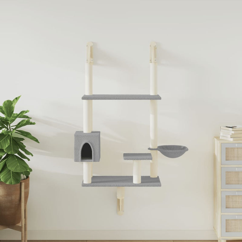 ギャラリービューアに画像をロードする, Vidaxl kattenmeubel wandgemonteerd met krabpaal 153 cm lichtgrijs
