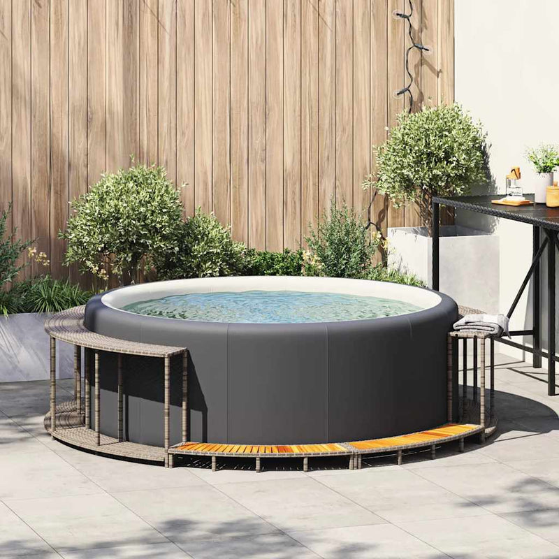Chargez l'image dans la visionneuse de la galerie, Vidaxl hottub ombouw opbergruimte en houten opstapje poly rattan grijs
