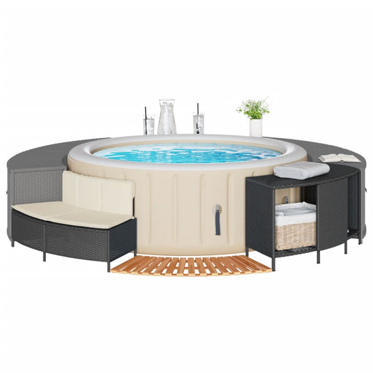 Vidaxl hottub-ombouw poly rattan en massief acaciahout zwart