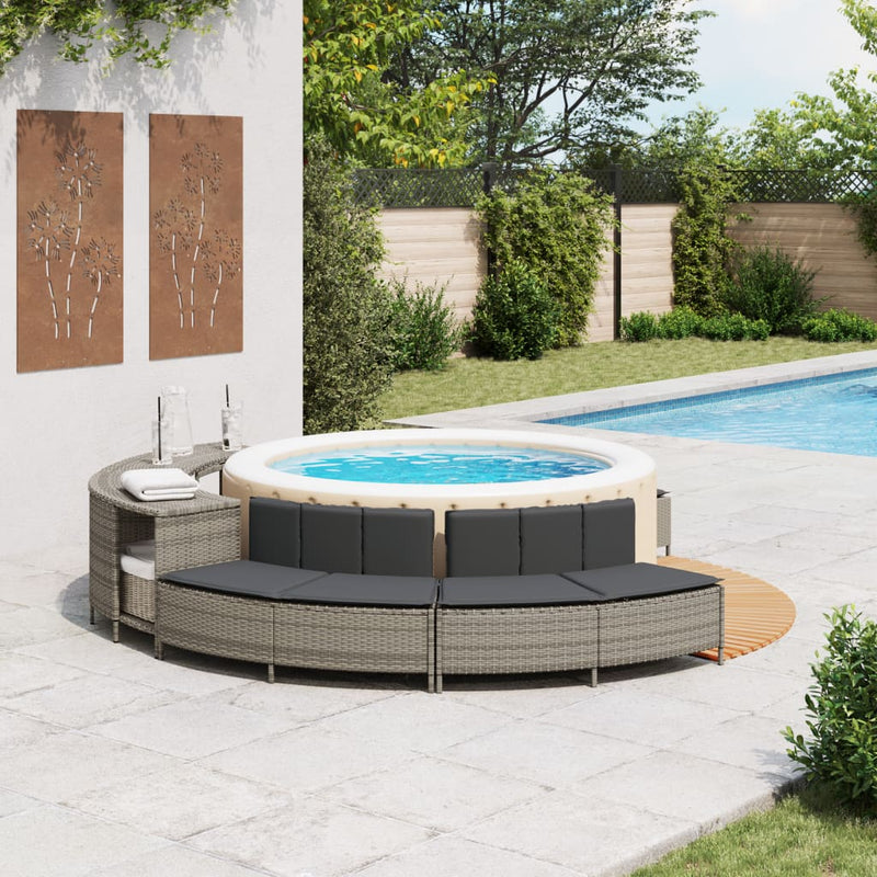 Load image into Gallery viewer, Vidaxl hottub-bankjes met kussens 2 st poly rattan grijs

