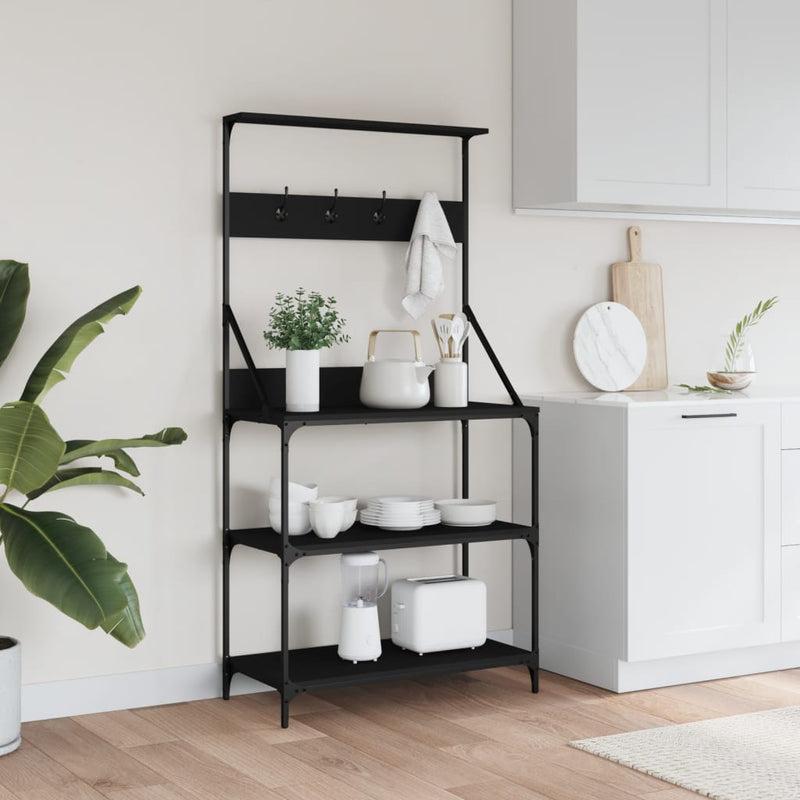 ギャラリービューアに画像をロードする, Vidaxl bakkersrek met haken 4-laags bewerkt hout zwart
