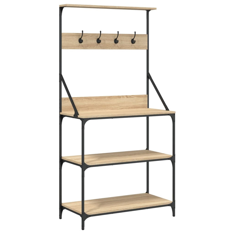 Load image into Gallery viewer, Vidaxl bakkersrek met haken 4-laags bewerkt hout sonoma eikenkleurig
