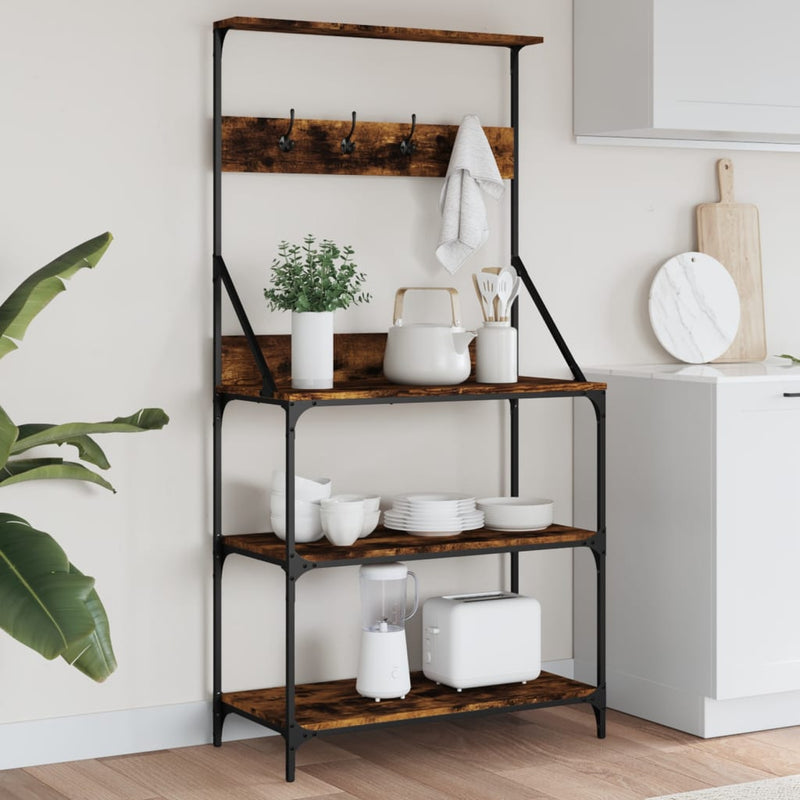 Load image into Gallery viewer, Vidaxl bakkersrek met haken 4-laags bewerkt hout gerookt eikenkleurig

